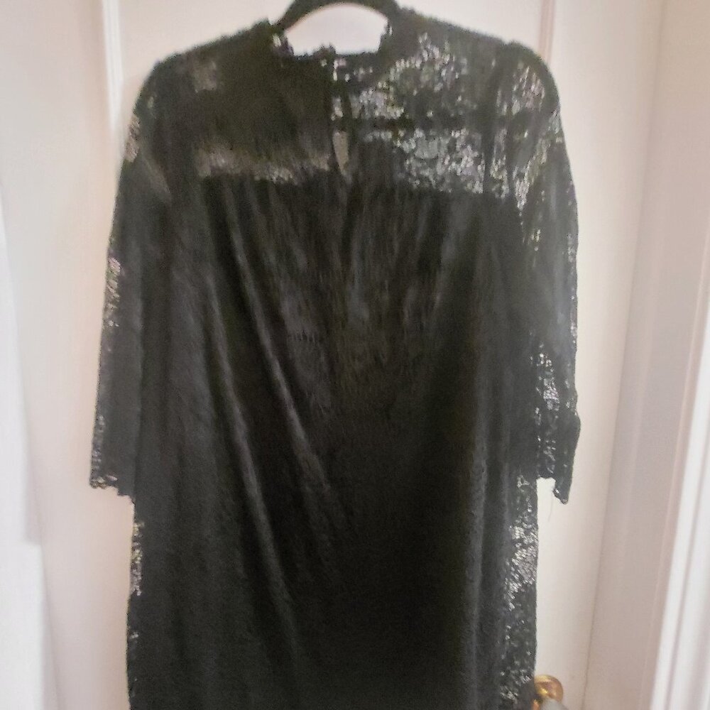 F&F Black Floral Lace Shift Dress - Size 10